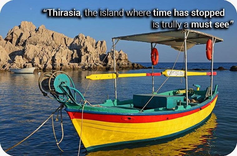 Thirasia island view by sailing boat
